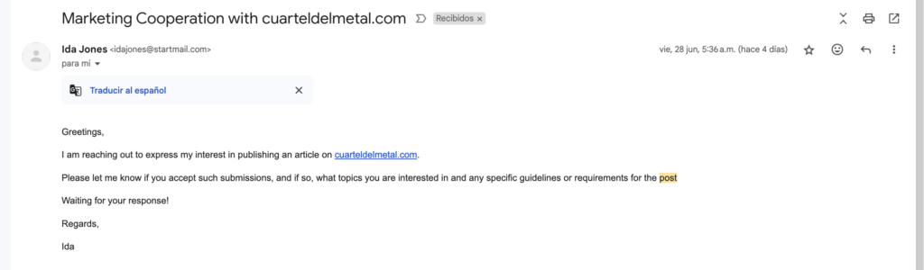 Ejemplo de mensajes pidiendo un trato o que se pueda crear un Backlink